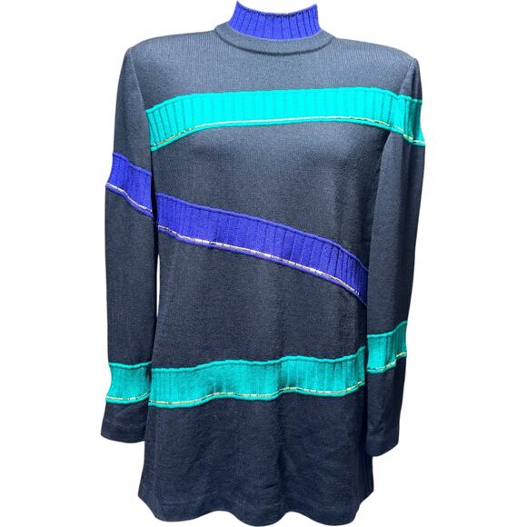 St. John Collection Marie Gray Sweater Black Purple Green Gold Medium - Picture 1 of 9